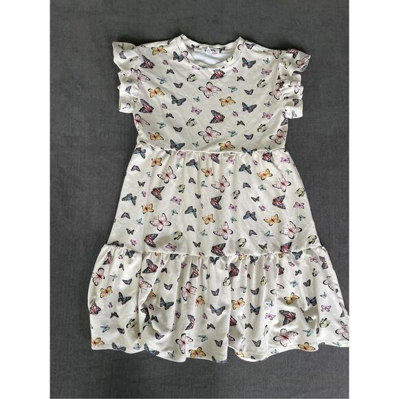 Steve Madden Kids Ruffle Dress | Girls L (14/16) | Ivory Butterfly Print Casual - Picture 1 of 8